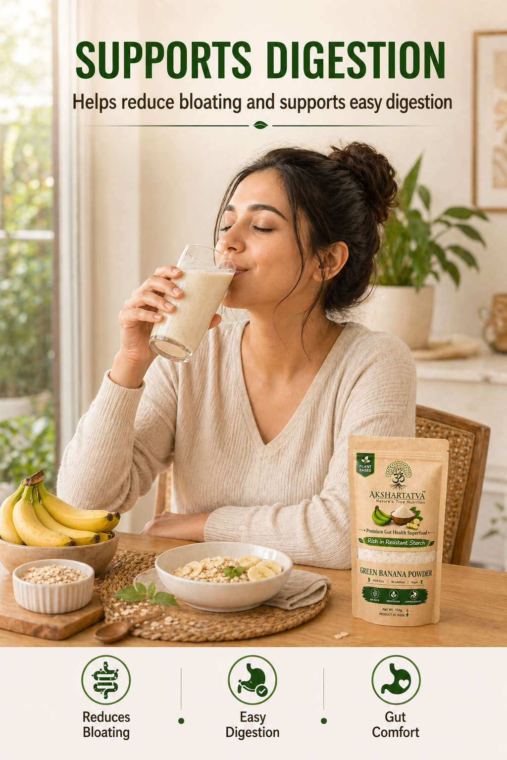 Akshartatva Green Banana Powder 150g | Rich in Resistant Starch for Gut Health & Digestion
