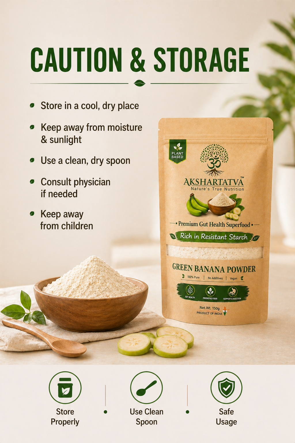 Akshartatva Green Banana Powder 150g | Rich in Resistant Starch for Gut Health & Digestion