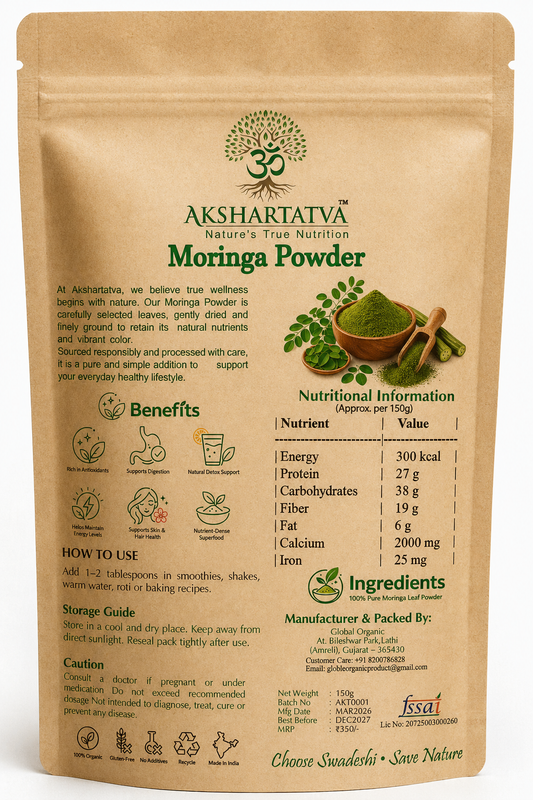 AKSHARTATVA Moringa Powder 150g | 100% Pure Moringa Leaf Powder | Natural Superfood