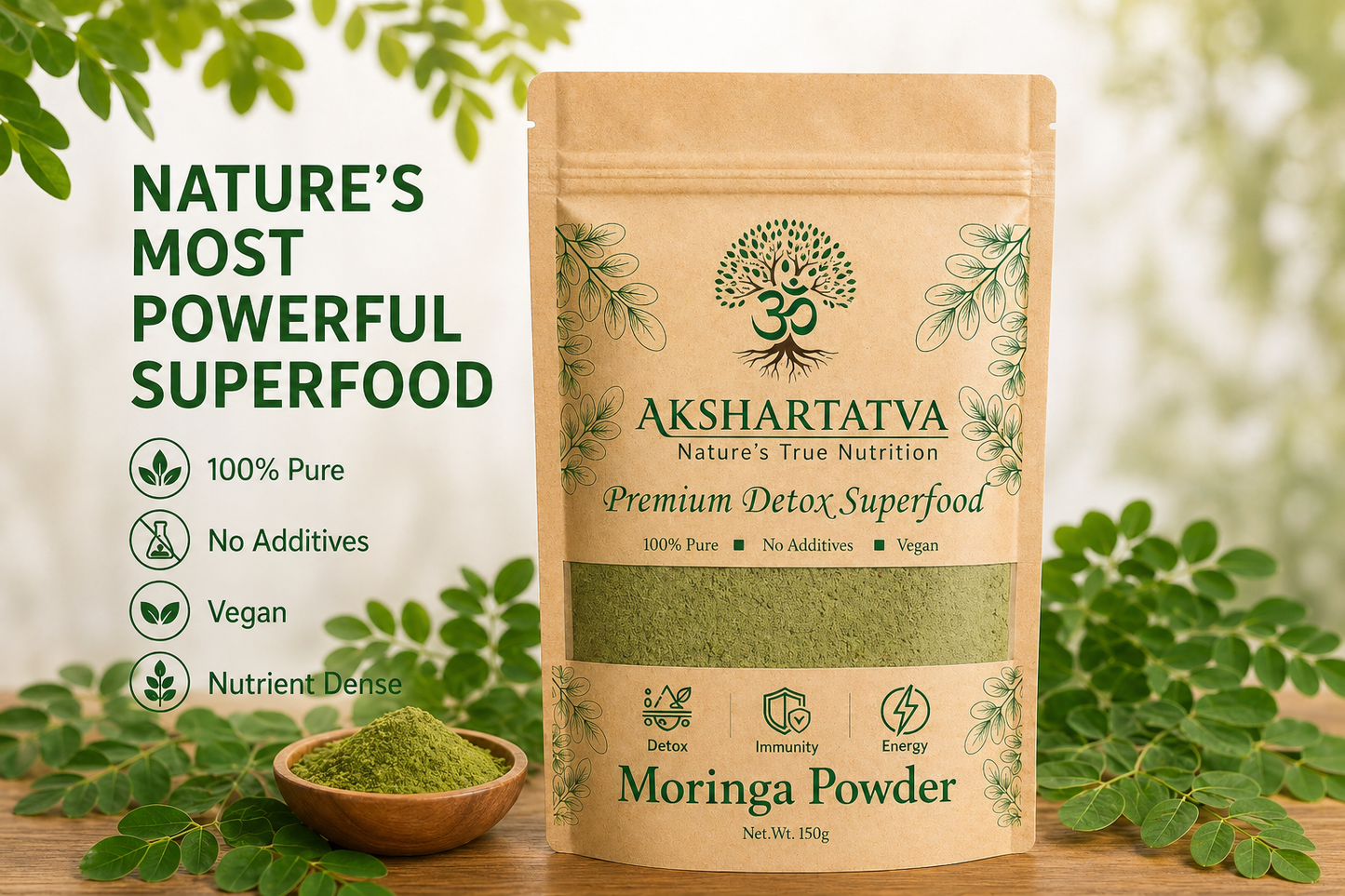 AKSHARTATVA Moringa Powder 150g | 100% Pure Moringa Leaf Powder | Natural Superfood
