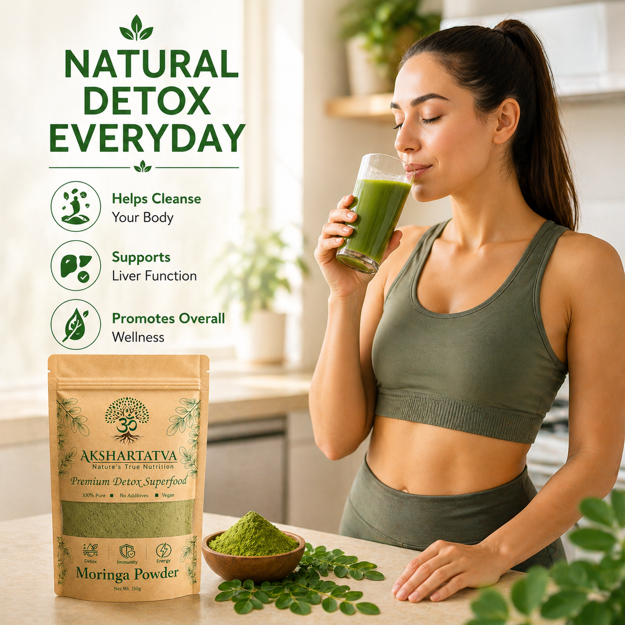 AKSHARTATVA Moringa Powder 150g | 100% Pure Moringa Leaf Powder | Natural Superfood