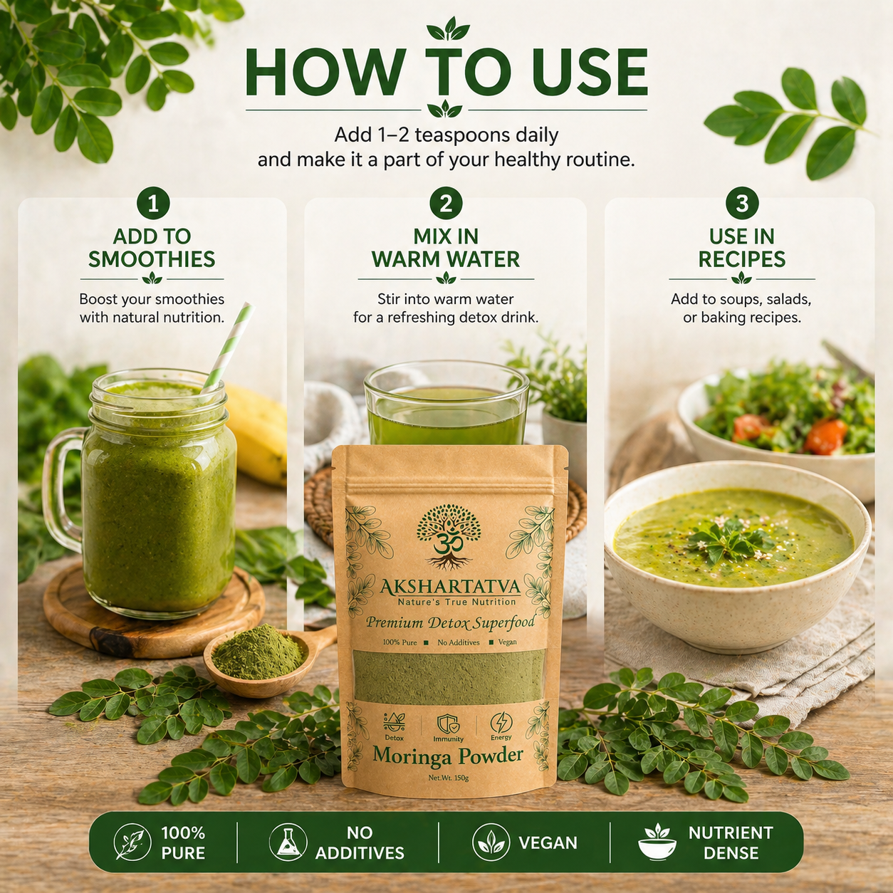 AKSHARTATVA Moringa Powder 150g | 100% Pure Moringa Leaf Powder | Natural Superfood