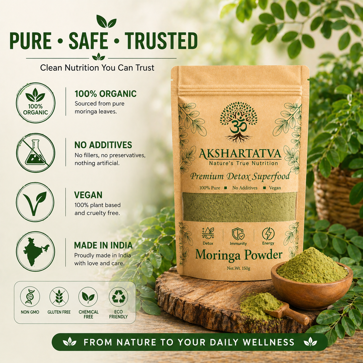 AKSHARTATVA Moringa Powder 150g | 100% Pure Moringa Leaf Powder | Natural Superfood